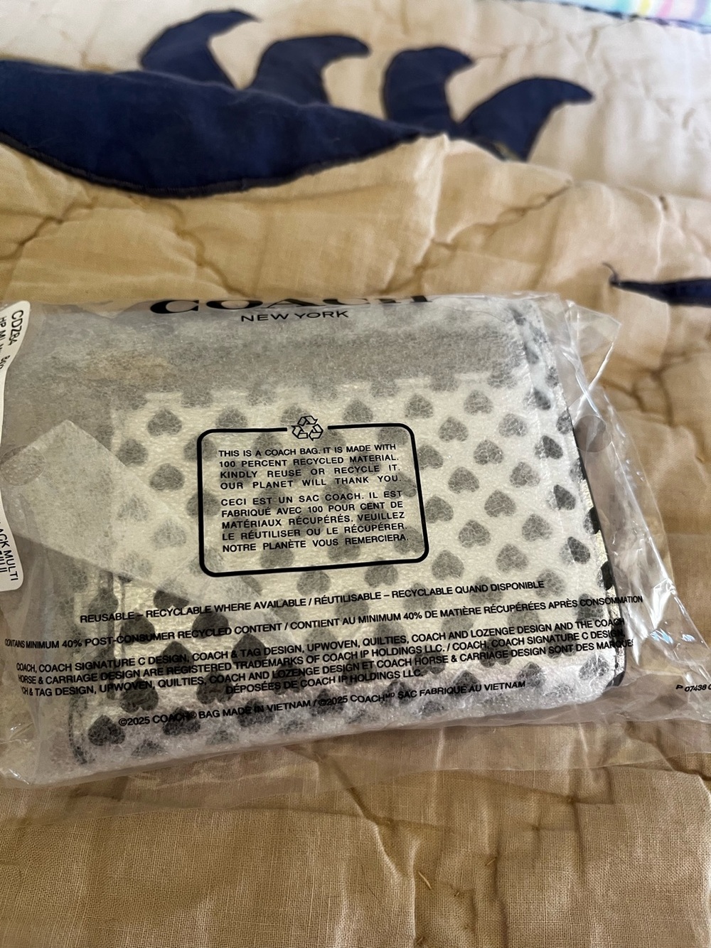 Coach Compact Wallet Silver Leather With Black Hearts